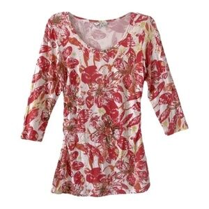 CAbi | Multicolored Splash Floral Ruched Tee, Medium